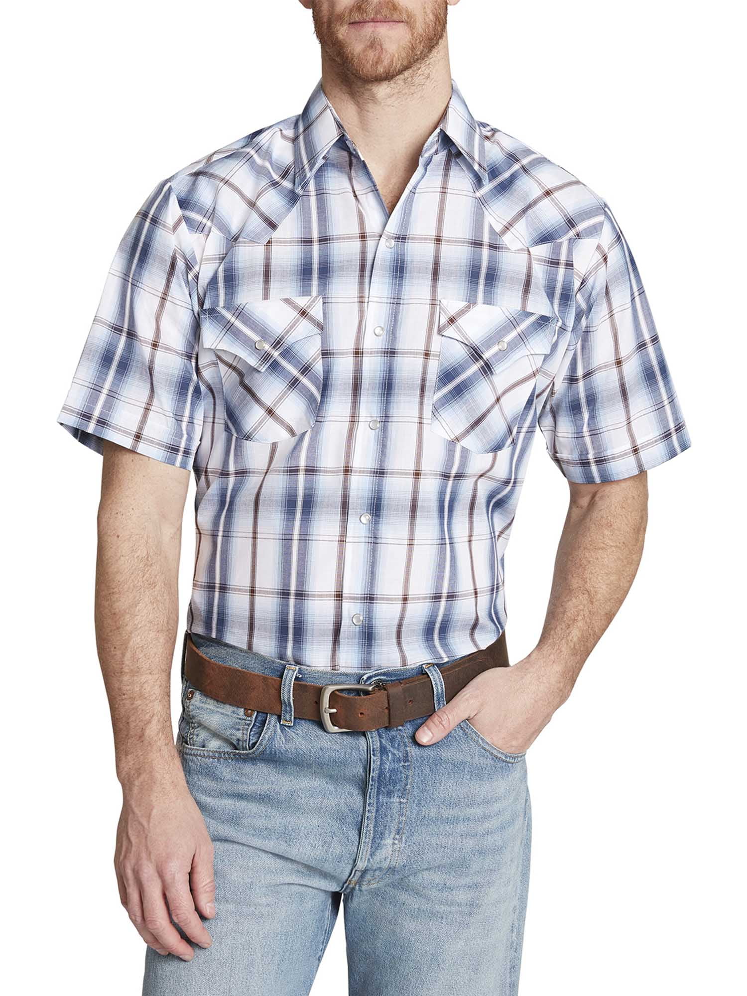 Ely Cattleman Big and Tall Short Sleeve Western Plaid Shirt - Walmart.com