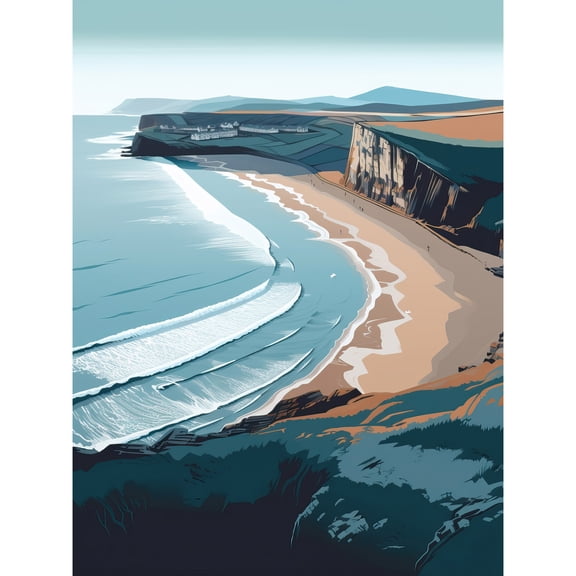 Rhossili Bay Cliffs Over Beach Coastal Landscape Unframed Wall Art Print Poster Home Decor Premium
