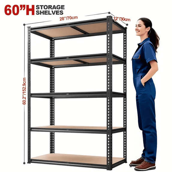 59/70.8-inch storage rack, 5 adjustable shelves, 2000-pound load capacity, special pattern design, high material hardness