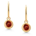 thumbnail image 2 of Gem Stone King 14K Yellow Gold Red Garnet Dangle Earrings for Women (1.10 Cttw, Gemstone January Birthstone, Round 5MM, Bezel Setting), 2 of 4