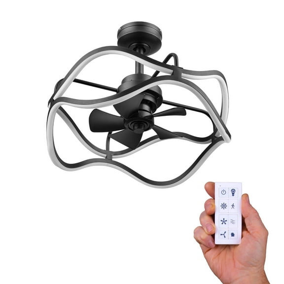 Honeywell Ormiston Fandelier 22" Black Contemporary Indoor Ceiling Fan with Lights and Remote Control, Color Changing LED, Reversible Motor