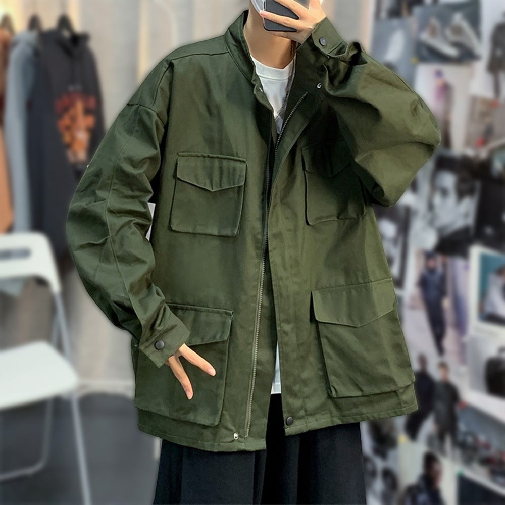 ALSLIAO Mens Multi Pockets Cargo Jackets Windbreaker Casual Coat