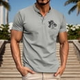 thumbnail image 2 of Men's Henley T-Shirts Summer Stylish Palm Tree Print Button Up Short Sleeve Tees Classic Muscle Fit Athletic Pullover Tops Z002-Light Gray L, 2 of 4