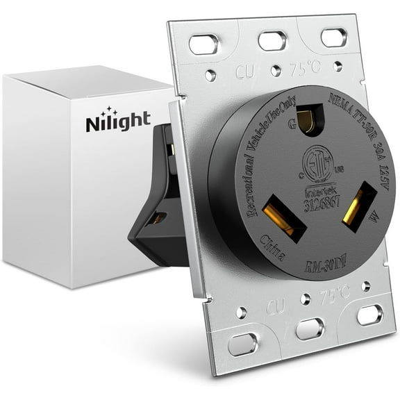 Nilight 30AMP RV Power Outlet 125V NEMA TT-30R Heavy Duty RV Receptacle Straight Blade ETL Listed Flush Mounting Power Outlet Replacement Panel for RV Camper Trailer Motorhome Van