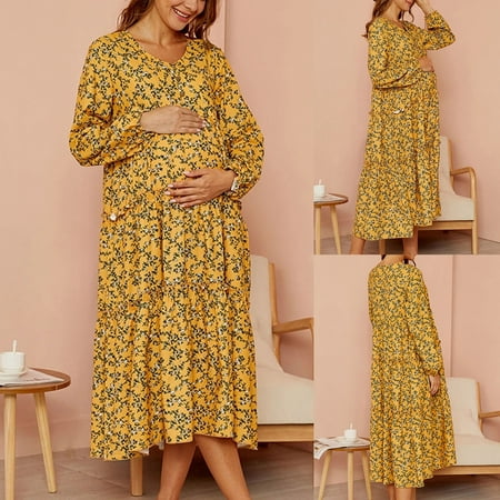 

QISIWOLE Women s Fashion Casual Mid-waist V-neck Slim Fit Midi Skirt Slim Maternity Print Dress Savings