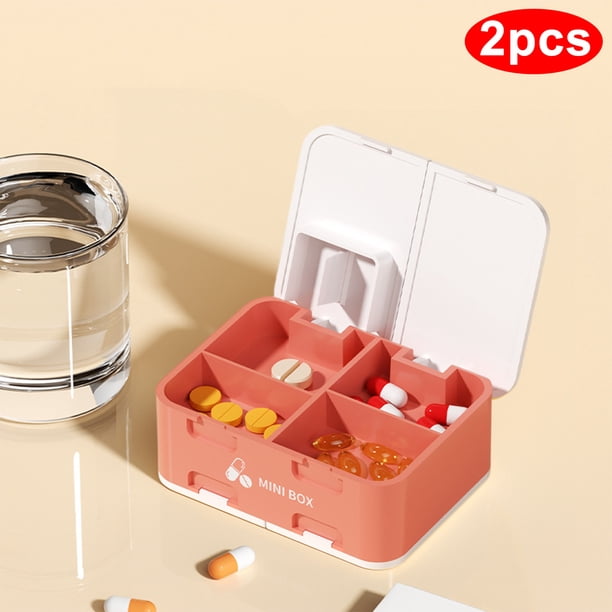Xihbxyly Mini Caja de Medicamentos, Subpaquete con Cortador de Doble Capa, Diseño de 8 Compartimentos, Solución de Almacenamiento Sellada, Ideal para Viajes, Tamaño Compacto, Organizador para 7 Días,