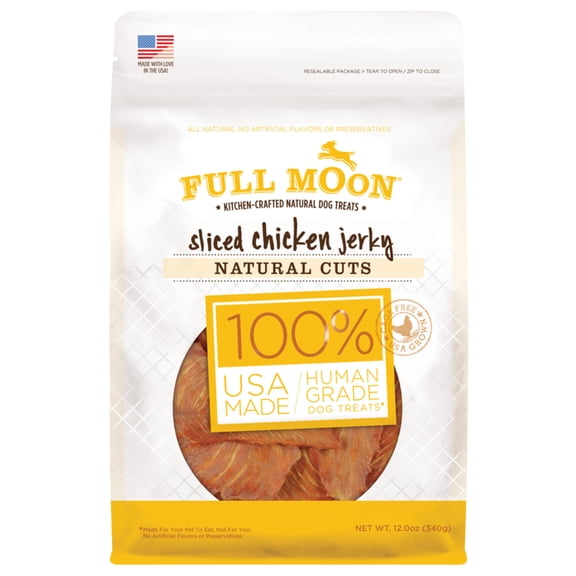 Full Moon All Natural Human Grade Dog Treats, Natural Cut Sliced Chicken Jerky, 12 Ounce