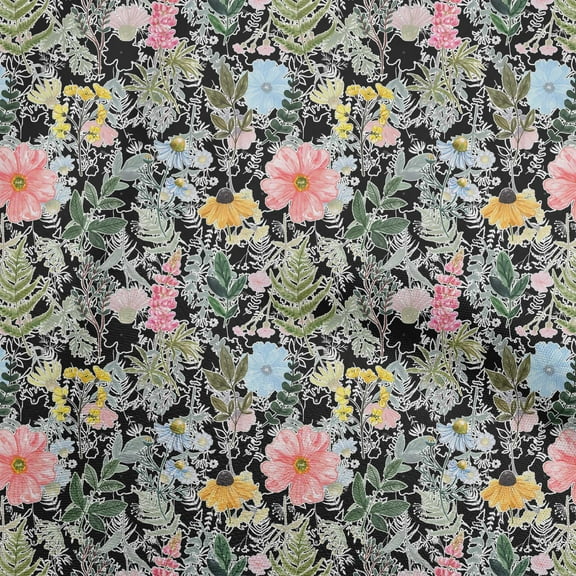 oneOone Polyester Spandex Black Fabric Floral Fabric For Sewing Printed Craft Fabric By The Yard 56 Inch Wide
