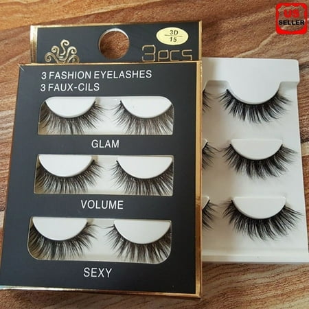 Natural False Eyelashes - 15 Pair Black Faux Mink Natural Cross Long Thick Eye Lashes False Eyelashes Best