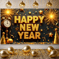 thumbnail image 5 of Golden Theme Happy New Year Banner Sparkling Design New Year Display Star Decorated Firework Pattern Festive Backdrop for New Year Party Holiday Celebration Indoor Decoration, 5 of 9