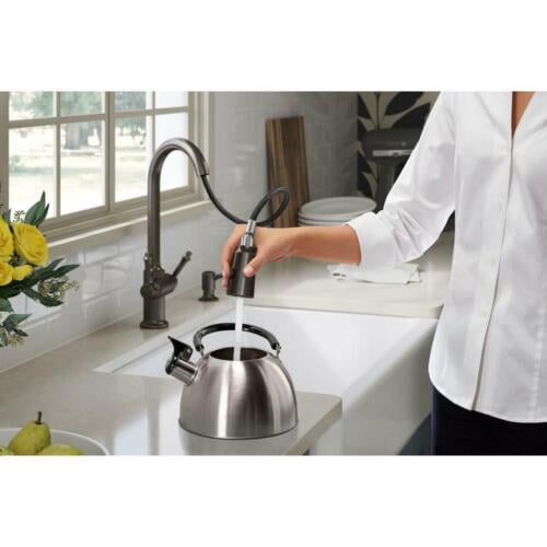 Thierry Two Handle Pull-Down Sprayer Kitchen Faucet with Soap Dispenser in Oil-Rubbed Bronze Thierry Two Handle Pull-Down Sprayer Kitchen Faucet with Soap Dispenser in Oil-Rubbed Bronze