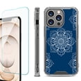 thumbnail image 1 of Shockproof Bumper Phone Case for iPhone 13 Pro Max, with Tempered Glass Screen Protector, by OneToughShield ® - Mandala / Blue, 1 of 4
