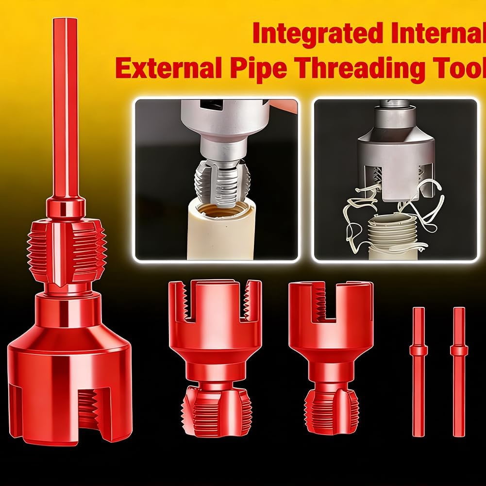 4-in-1 Water Pipe Wrench and Threader Set, Pipe Tapping Tool for 1/2", 3/4", and 1" Pipes, Drill Compatible Plumbing Tool