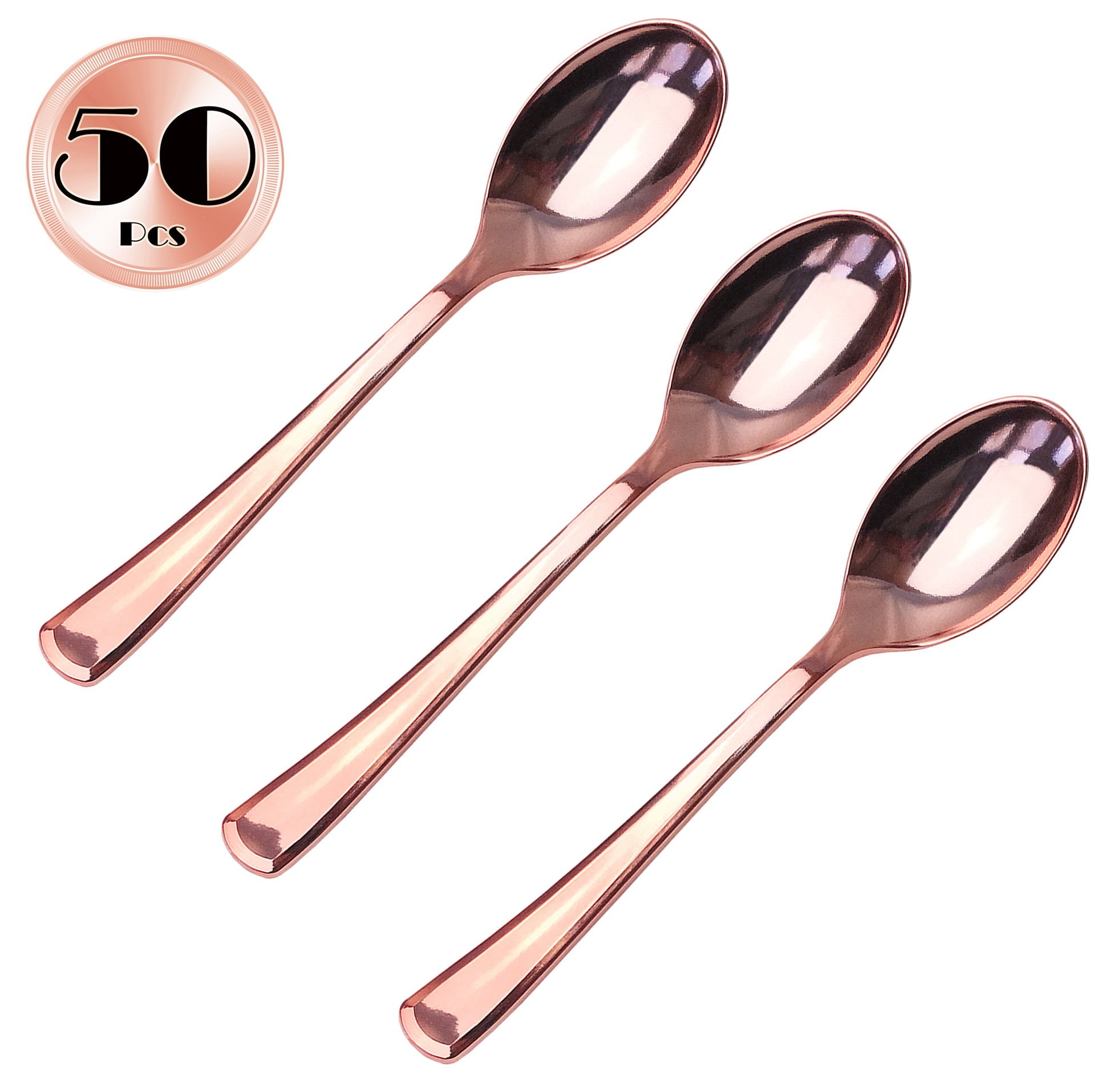 JL Prime 50 Piece Rose Gold Plastic Spoons Bulk Set, Rose Gold Plastic