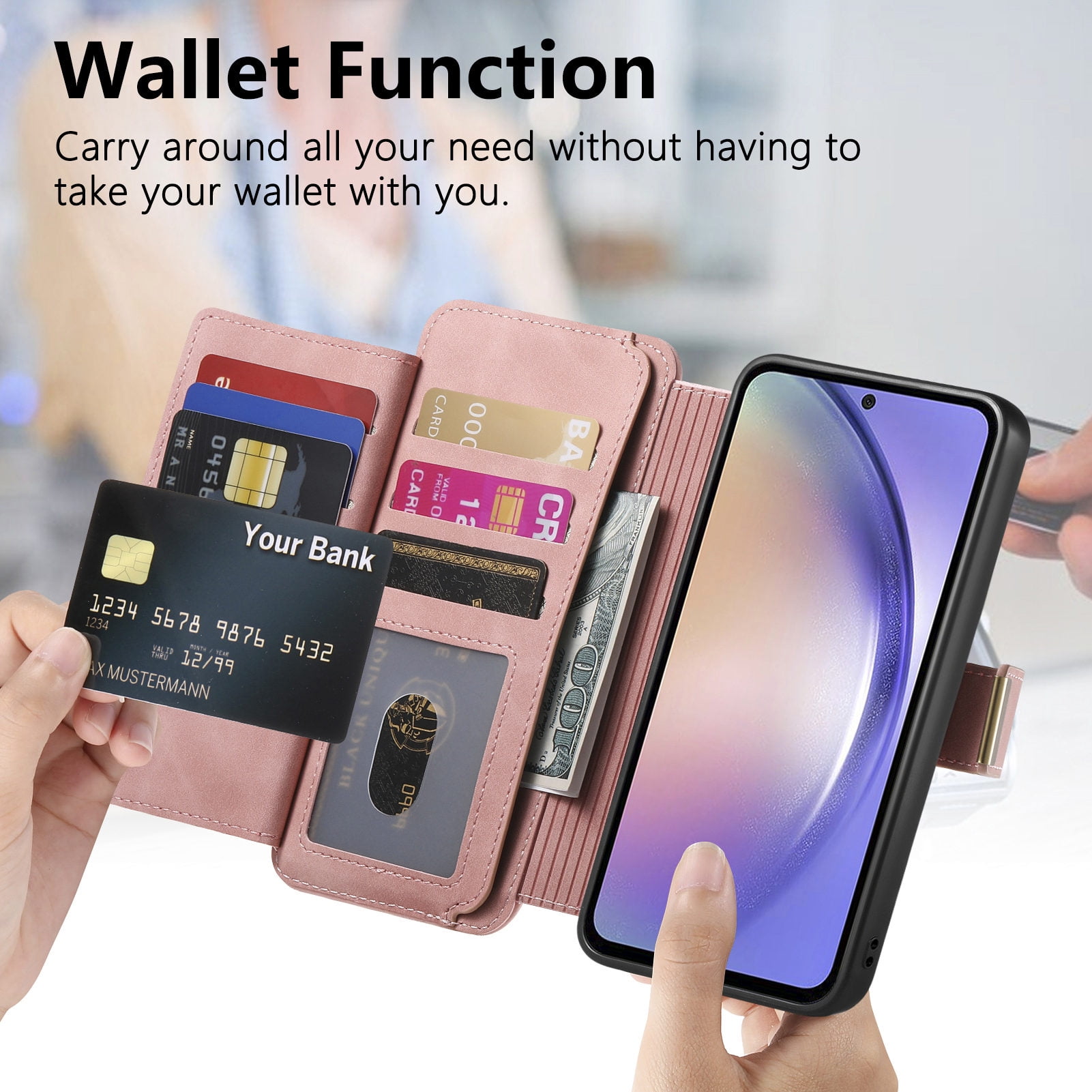 TECH CIRCLE for Motorola Moto G 5G (2024) Phone Case 6.6", Magnetic Back Cover with Removable Flip Wallet Case, with Card Slots/Pocket/Ring Holder Grip, Compatible with MagSafe, PU Leather Case, Pink