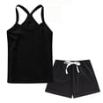 thumbnail image 3 of WAVSUF Girls Cotton Outfit Sets, Square Neck Tank Tops and Elastic Waist Shorts Kids Summer Casual Comfort Clothes 2 Piece Black 4t, 3 of 9