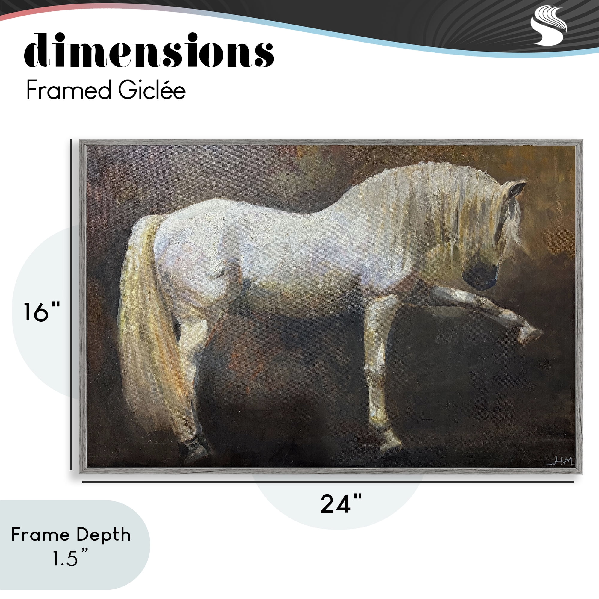 Stupell Industries Elegant White Stallion in Motion Gray Framed Giclee Art, design by Hilary McCarthy