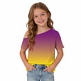 thumbnail image 4 of Fengqque off the Shoulder Girl's Shirts Short Sleeve Tops Gradient Color Loose Fit Summer Blouses Yellow 11-12 Years, 4 of 9