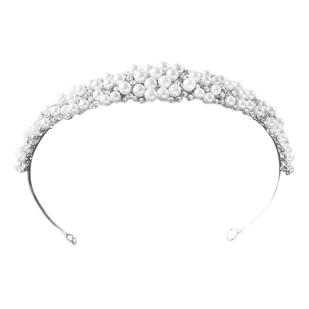 KAKOWELY Diadema de perlas sintéticas para novia, joyería para el cabello, tocados de boda con perlas para fiesta de novia