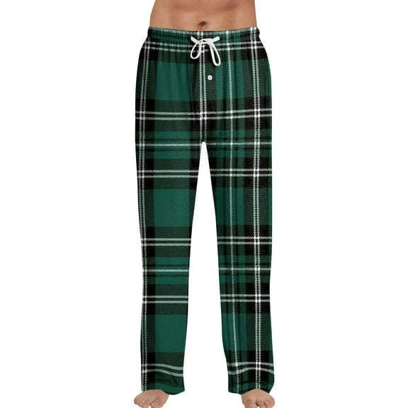 LNZGNM Pajama Pants Men Elastic Waist Drawstring Prints Sleep Pants Soft Baggy Lightweight Sleep Bottoms Casual Weekends Sleepwear,Dark Green S