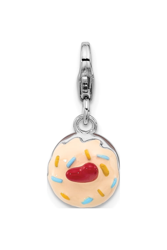 Sterling Silver Ss Amore La Vita Rh-Plated Enameled Red Heart Topped 3-D Cake Charm (Width 9.4) (Length 22) - Jbsp