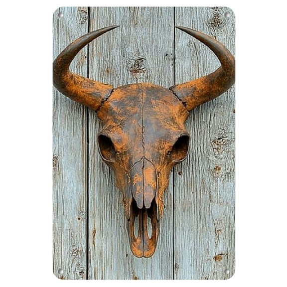 Vintage Bull Skull Iron Sign, 8x12 inches - Decorative Metal Wall Art for Home, Bedroom, Bar, Cafe, Office, or Farm, Perfect for Room Decor