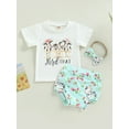 thumbnail image 3 of Musuos Toddler Girls Clothes, 3 6 12 18 24M Short Sleeve Round Collar Bull Print Tops Short Pants Headband Casual Outfits, 3 of 9