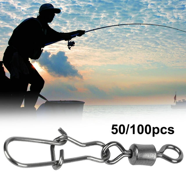 HEVIRGO 50/100Pcs Swivel Fishing Connector Stainless Steel Hook Fast Rolling Clip Snaps,7# 100pcs