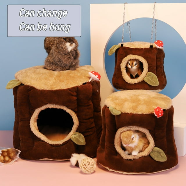 Flmtop Hamster Nest Lovely Appearance Stump Design Flannel Comfortable Squirrel Bed Hammock for Small Animals