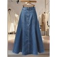thumbnail image 2 of Womens Light Wash Denim Midi Skirt With Pockets A-Line Flare Style, 2 of 24