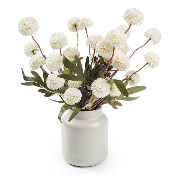 Kabuer Fake Pompon Flowers 20'' Artificial Silk Champagne Mum Flowers Branches with Stems for Wedding DIY Bouquet Centerpieces Vase Home Decor (6 Pcs)