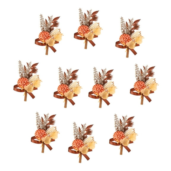 10pcs Orange Boutonnieres for Men, Artificial Flower Buttonholes Pocket Corsage