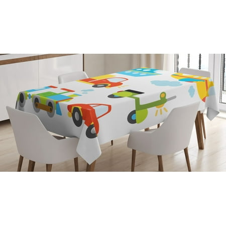 

Ambesonne Cartoon Tablecloth Rectangular Table Cover Transportation Theme 52 x70 Multicolor