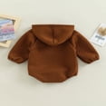 thumbnail image 4 of Baby Fall Winter Hooded Romper  Casual Long Sleeve Solid Color Front Pocket Bodysuit, 4 of 8