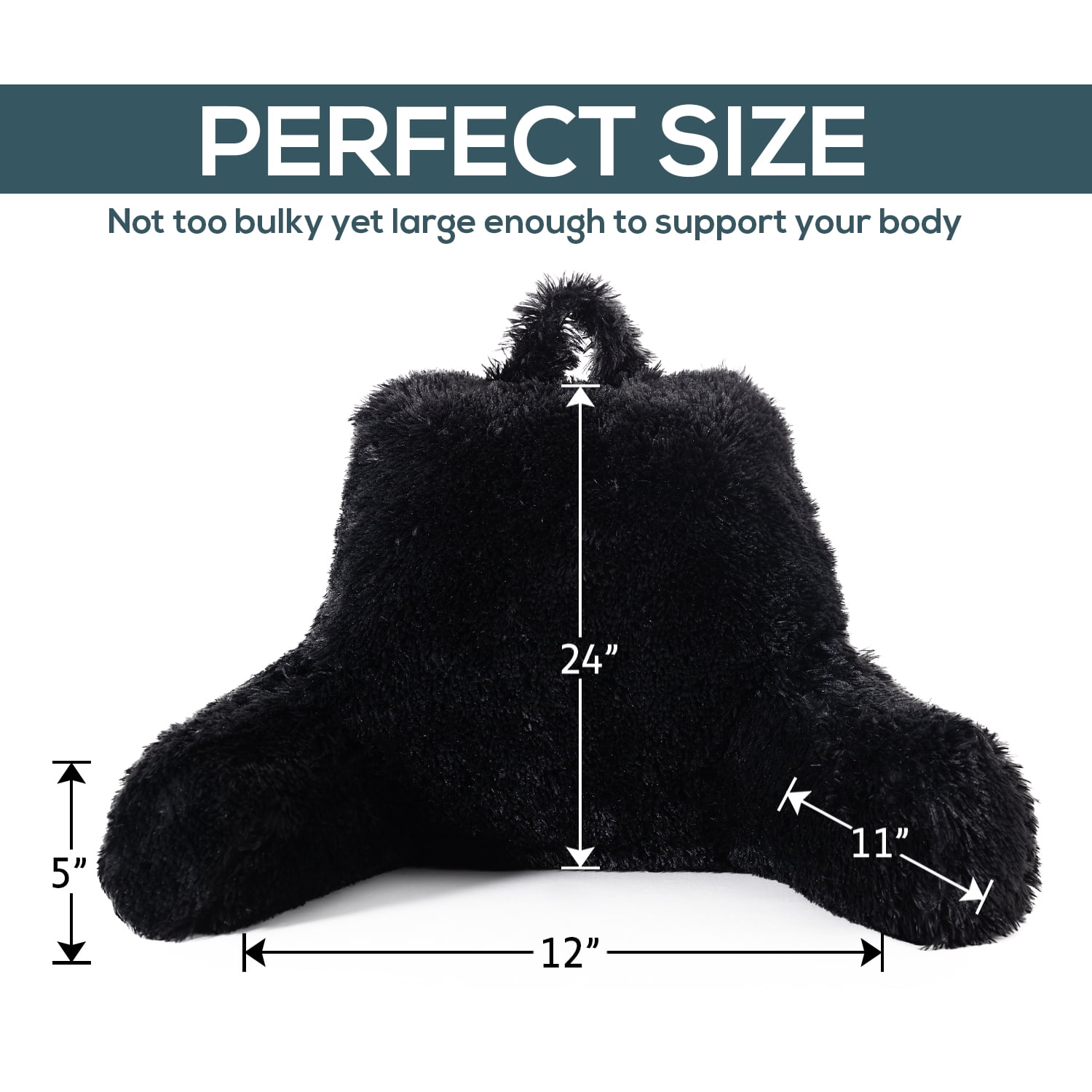 Cheer Collection Shaggy Hair TV and Reading Pillow, Black