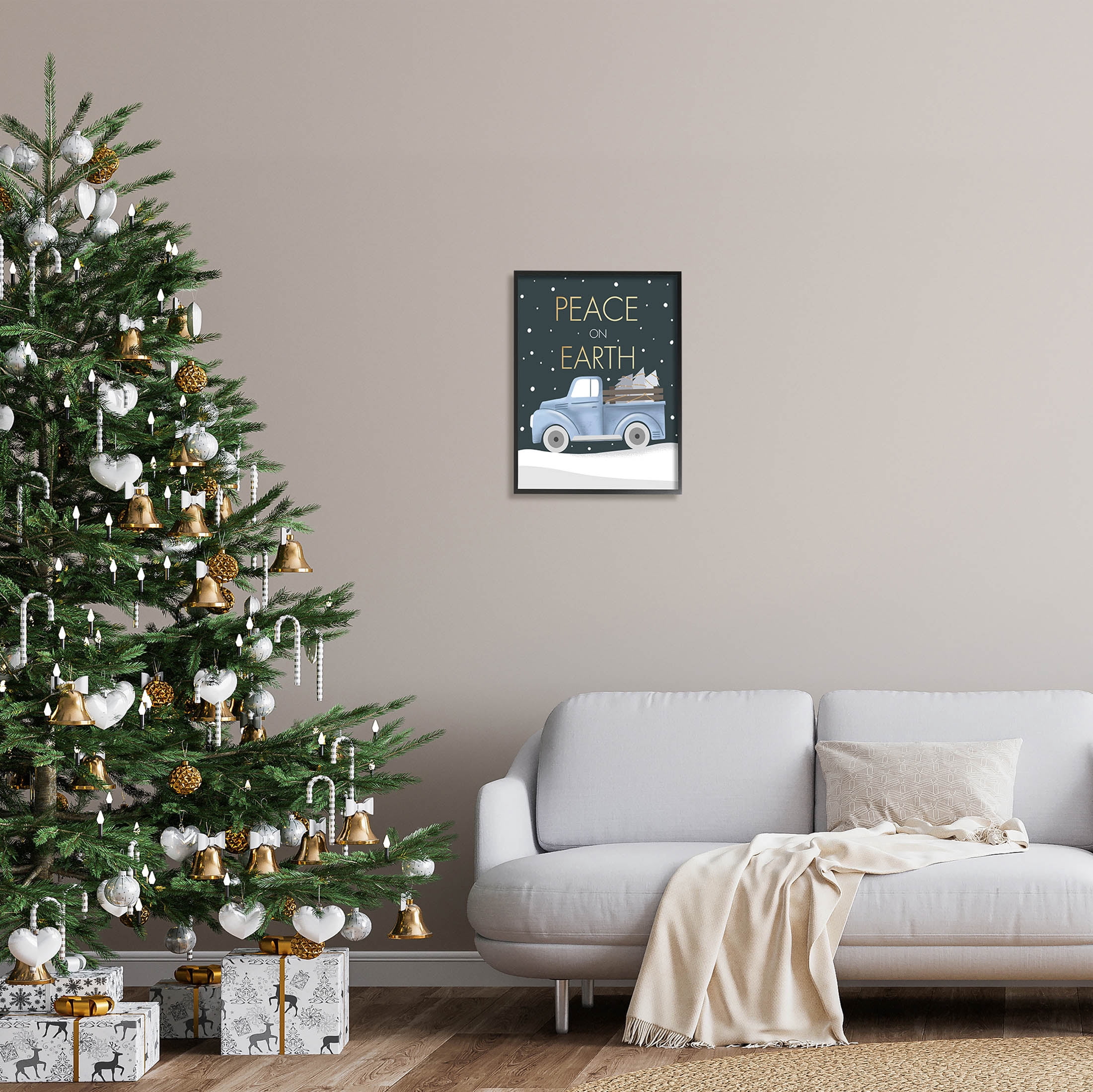 Stupell Industries Peace On Earth Snowy Truck Graphic Art Black Framed Art Print Wall Art, Design by Louise Allen Designs
