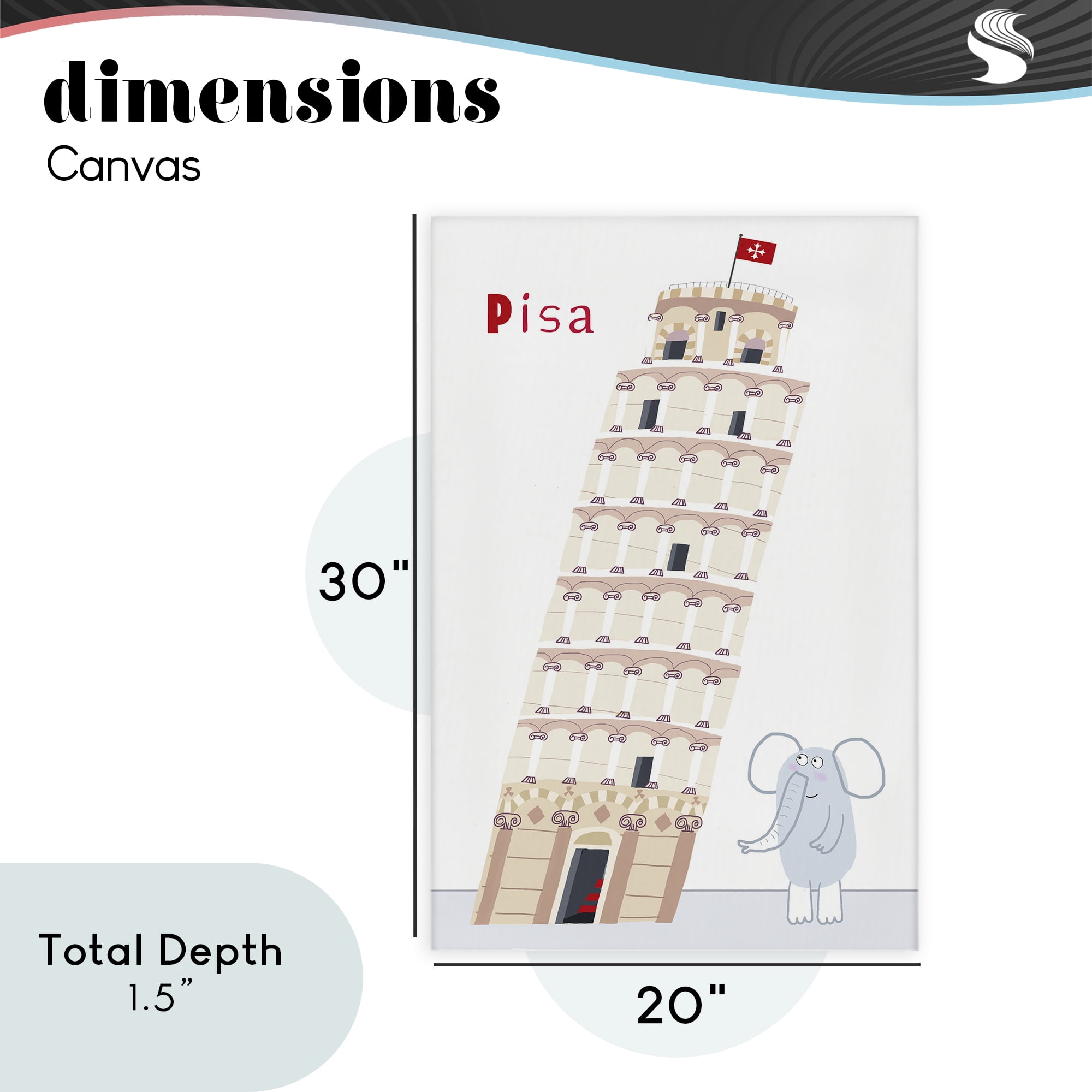 Elephant & Leaning Tower Pisa Canvas Wall Art, design by Carla Daly