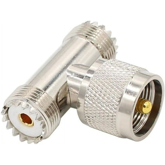PL259 T Connector Adapter Male to Female, UHF 1 Male to 2 Female, SO239 Male to SO239 Female Tee Coaxial Cable Splitter for Ham Radio CB Antenna 1-PACK