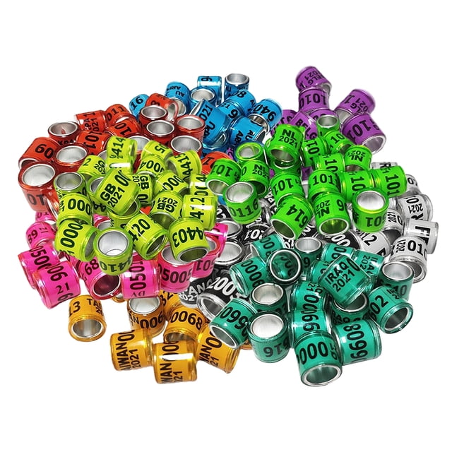 100 Piezas 2021 Aluminio Pájaro Paloma Carreras Paloma Pierna Anillos Bandas Multicolor Sunnimix 2021 Bandas para piernas Dove