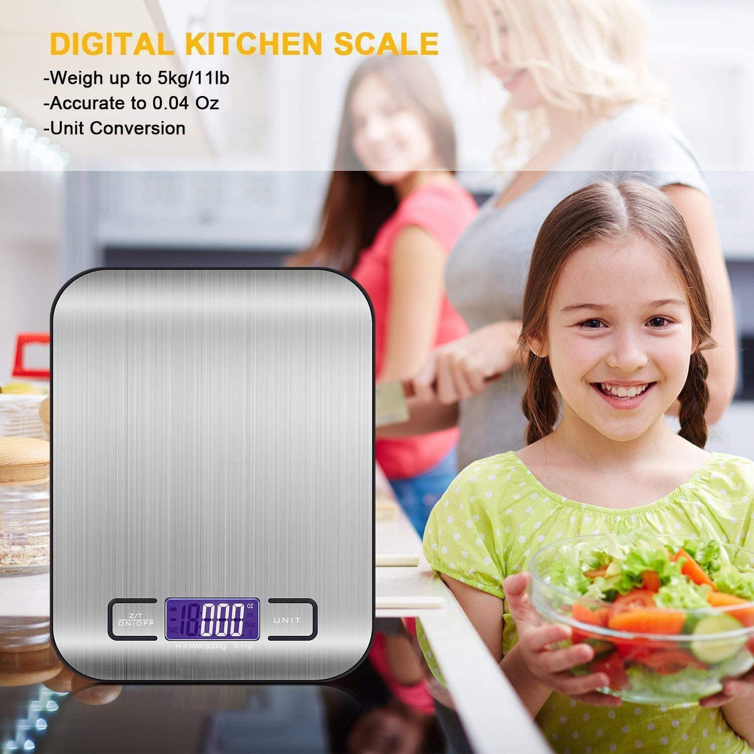 Kitchen Scale Multifunction Digital Food Scale, 11 lb 5 kg, Stainless Steel  Platform with LCD Display (Rose gold/Silver)