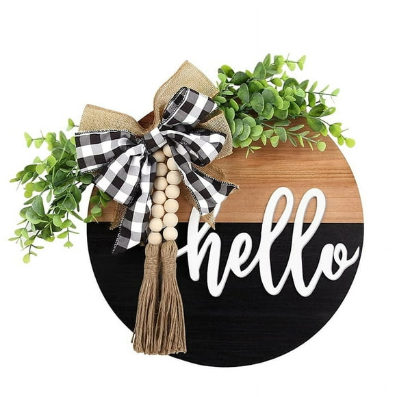 Welcome Door Sign/Rustic Home Decor for Front Door Bedroom Wood Hanging Wall Pediments with Rustic Wood Beaded Black