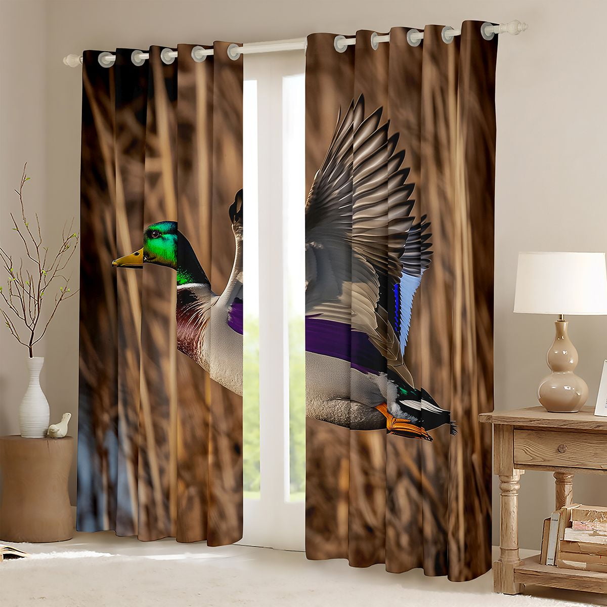 jejeloiu Rustic Mallard Curtains Pack of 2 (42x84 Each),Wild Duck Hunting Curtains Blackout,Cabin Farmhouse Bedroom Curtains For Boys Kids,Super Cozy Room Decor