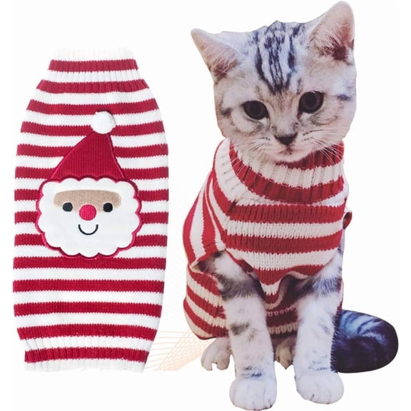 Cat Sweater Christmas Santa Claus Pet Cat Winter Knitwear Warm Clothes X-Small