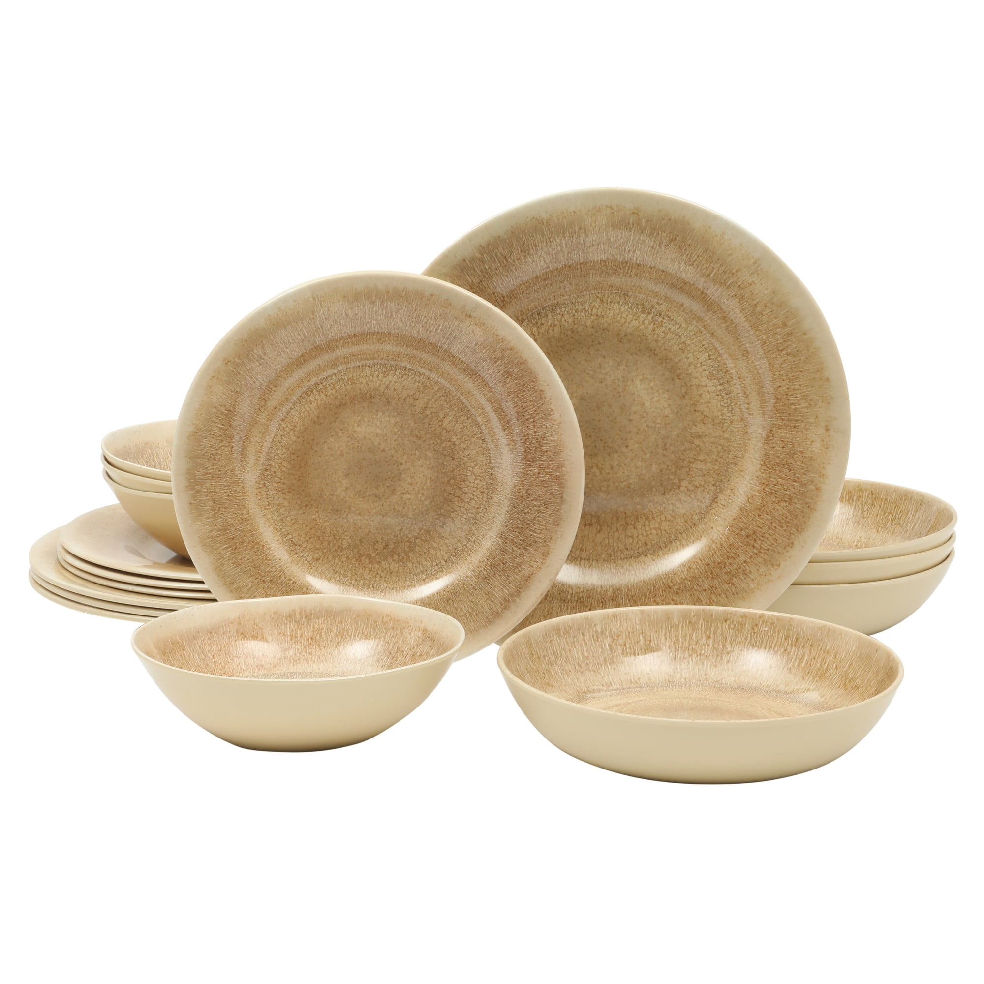 Gibson Home Casper Court 16-Piece Melamine Dinnerware Set – Reactive Glaze Look - Service for - Beige