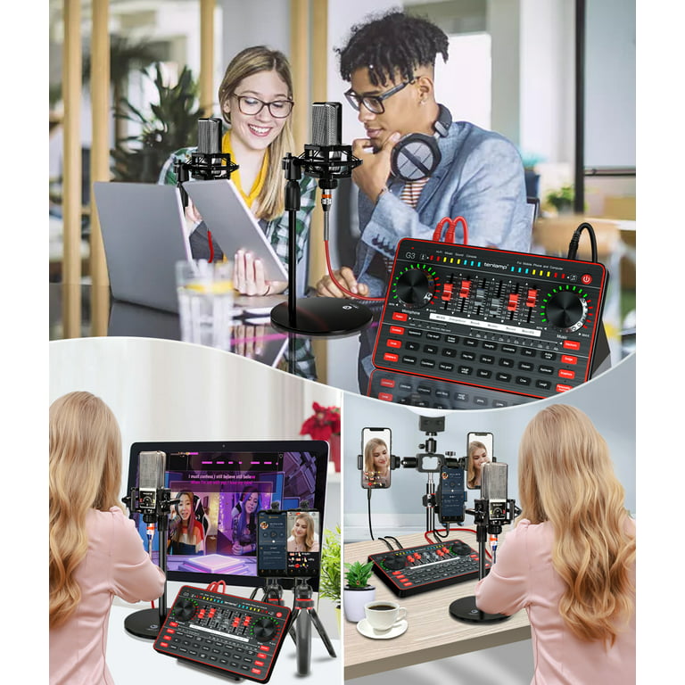 Podcast Equipment Bundle, tenlamp Audio Mixer with Live Sound Card and L12  Podcast Microphone Bundle, All-In-One Podcast Kit for PC or Cellphone Live  Streaming, Music Studio Recording, Guitar 