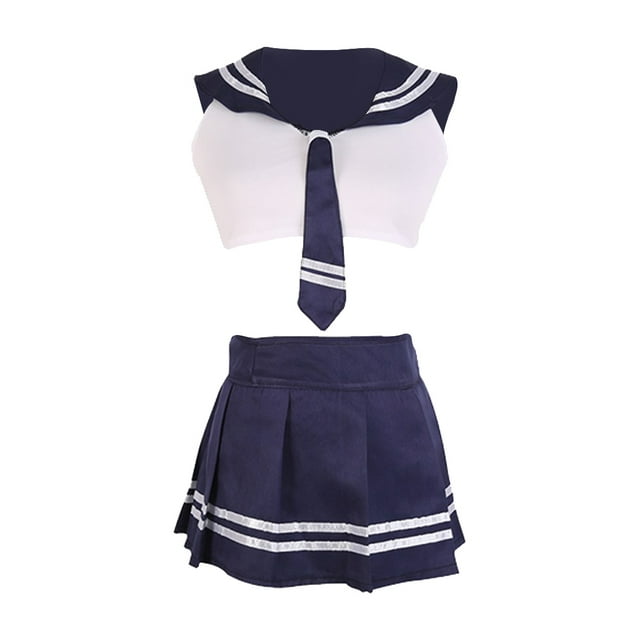 Uniforme de colegiala sexy de marinero de anime, conjunto de lencería para cosplay de club nocturno Azul