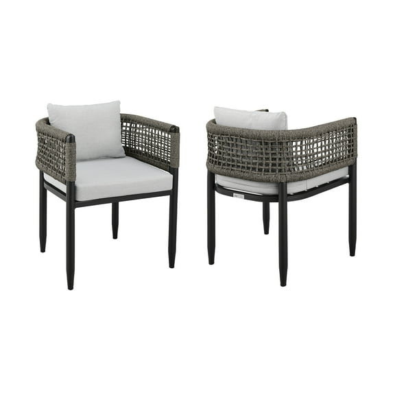 Homestock Farmhouse Fresh Outdoor Patio Dining Chair in Aluminum with Grey Rope and Cushions - Set of 2