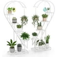 thumbnail image 3 of GOFLAME 6-Tier Metal Plant Stand, Heart-Shape Ladder Plant Shelves w/ 12 Boards & 6 Hanging Hooks, Metal Frame, Indoor Multiple Potted Plant Holder, Tall Flowerpot Display Rack, 2 Pack, White, 3 of 18
