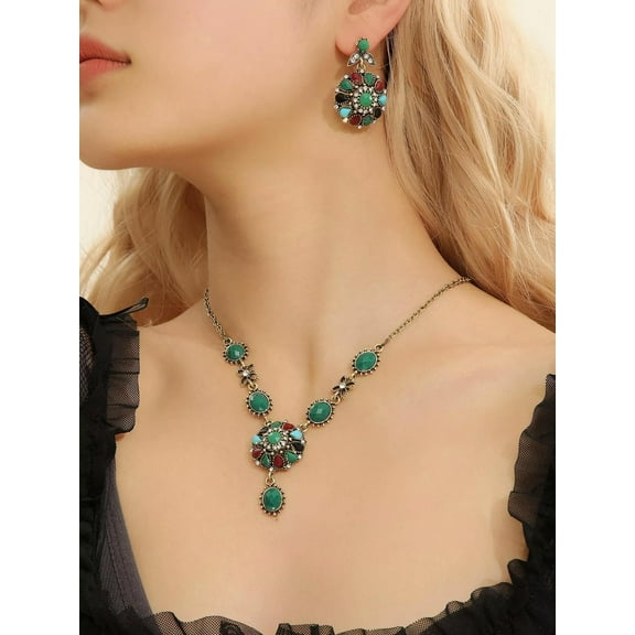 EOEMY 3Pcs/Set Rhinestone Colored Round Decor Jewelry Set For Women For Women-Default