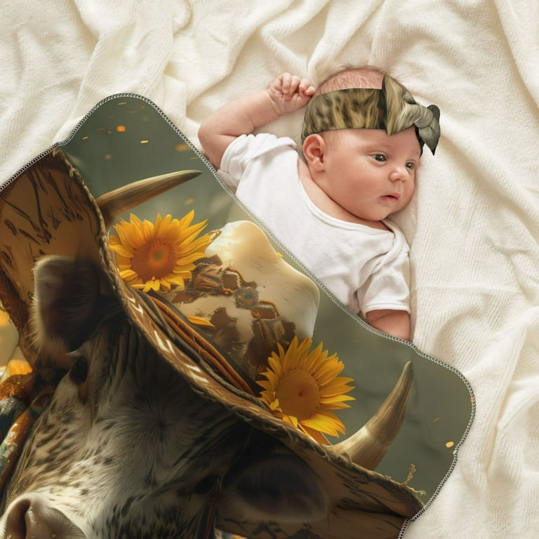 Honeii Sunflower Cowboy Hat Cow Pattern Newborn Receiving Blanket Headband Set Baby Swaddle Receiving Blankets Nursery Swaddle Wrap Walmart